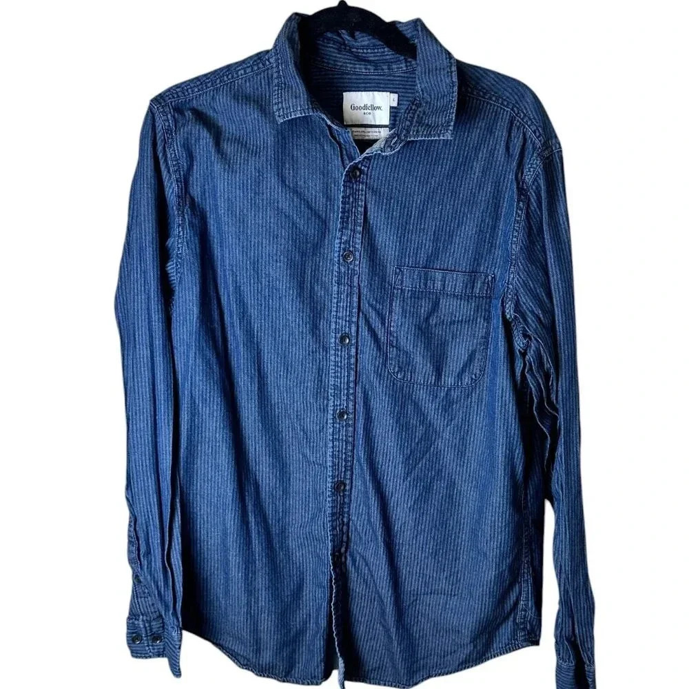 GOODFELLOW & CO. Blue Grey Stripe Button Up Button Down Long Sleeve Shirt Size L